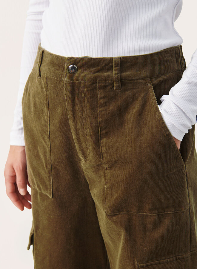 Pantalon Part Two Cyrielle cargo en corduroy vert olive