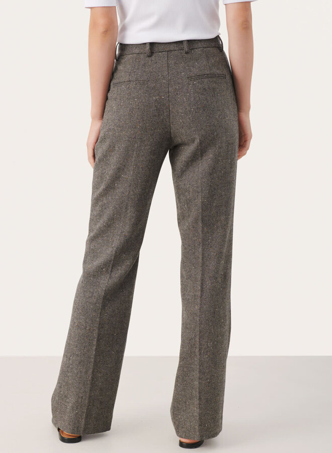 Pantalon Part Two Conni en tweed gris foncé & jaune chartreuse