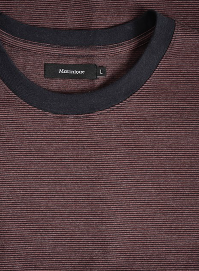 T-shirt Matinique Jeramy à fines rayures bleu marine & rouge brique