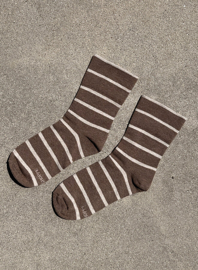 Bas Le Bon Shoppe Wally brun mocha chiné rayés écrus