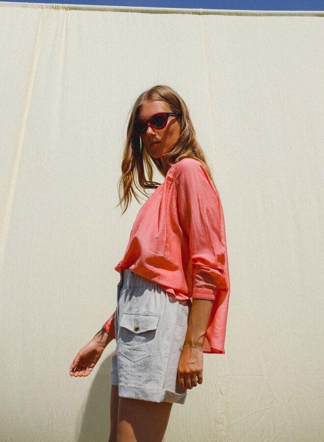 Blouse Indi & Cold à col rond boutonné rose corail