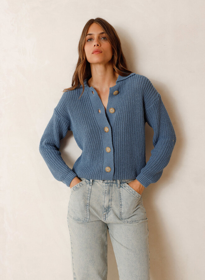 Cardigan Indi & Cold à col classique boutonné bleu ciel