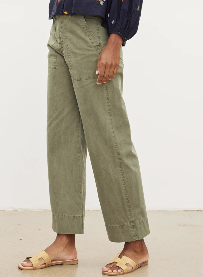 Pantalon Velvet Mya en coton vert khaki délavé