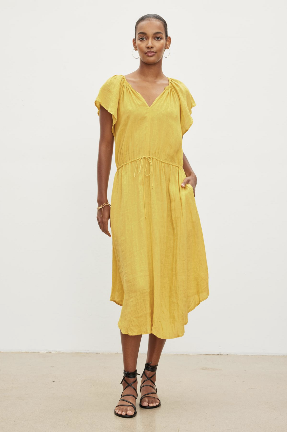 Robe Velvet Pepper longue en lin jaune