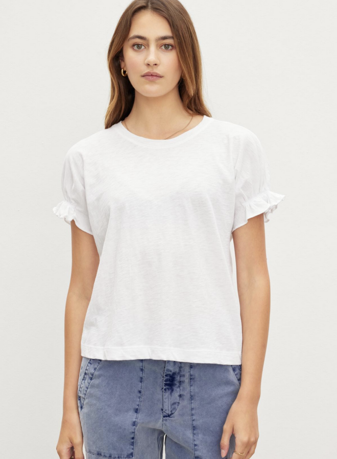 T-shirt Velvet Mimi à manches courtes plissées blanc