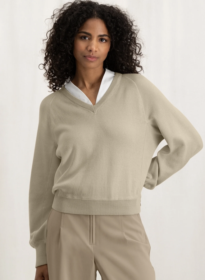 Tricot Yaya beige à faux col blanc