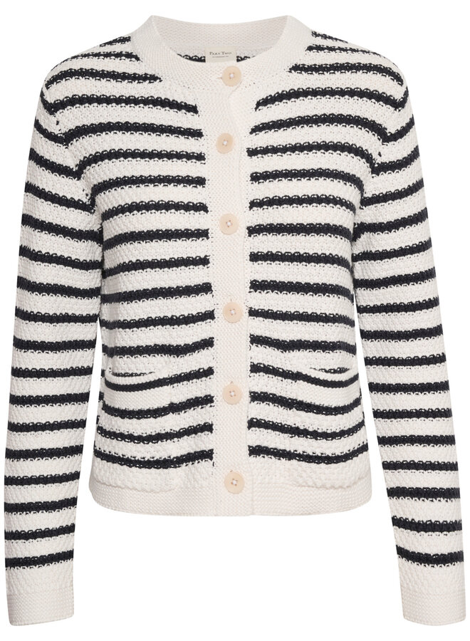 Cardigan Part Two Elmie écru rayé bleu marine