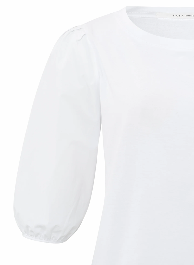 T-shirt Yaya avec manches en popeline de coton blanc