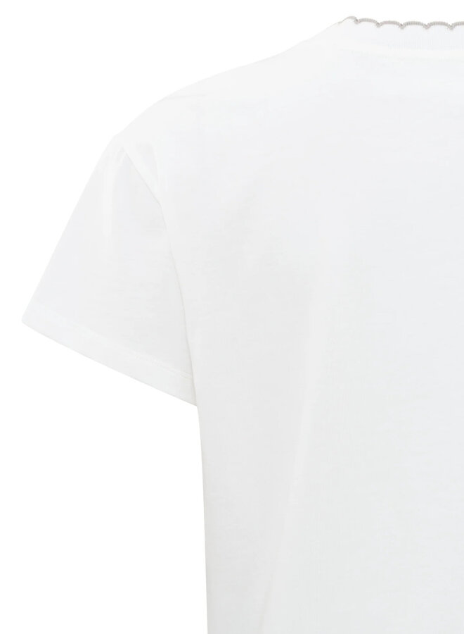 T-shirt Yaya blanc à col festonné gris