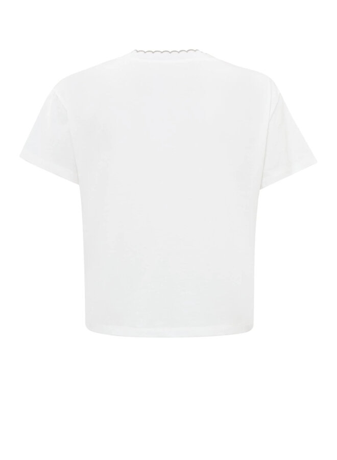 T-shirt Yaya blanc à col festonné gris