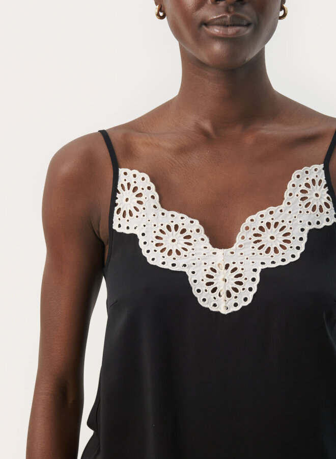 Camisole Part Two Glerina noire à broderies anglaises tofu