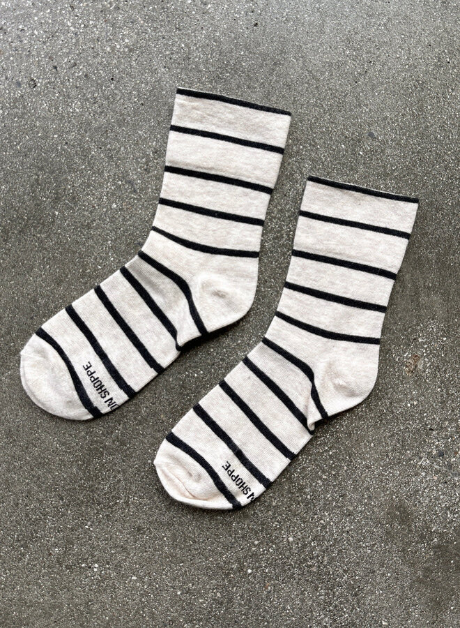 Bas Le Bon Shoppe Wally beige gruau chiné rayés gris charcoal