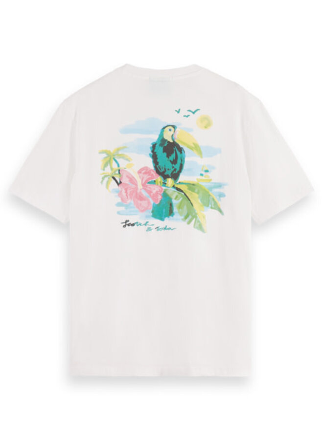 T-shirt Scotch & Soda à imprimé de perroquet blanc