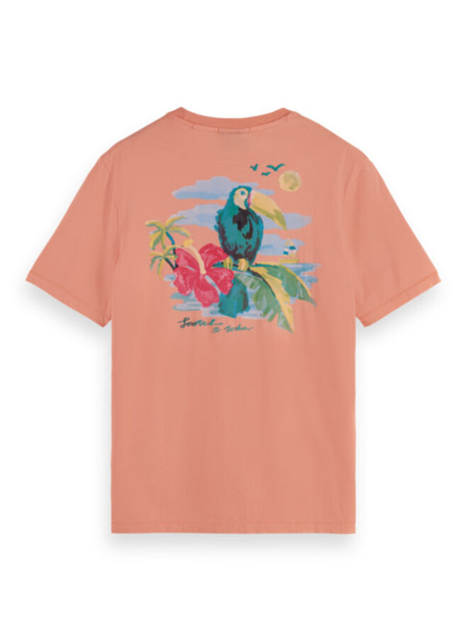T-shirt Scotch & Soda à imprimé de perroquet corail orangé