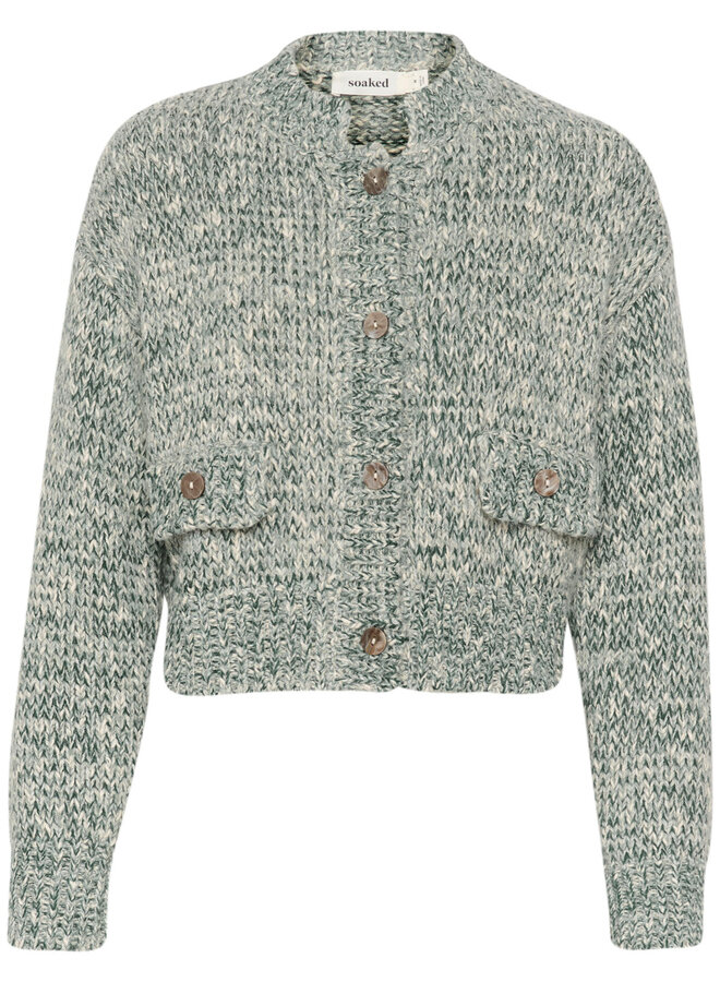 Cardigan Soaked in luxury Kamelia en tweed vert forêt