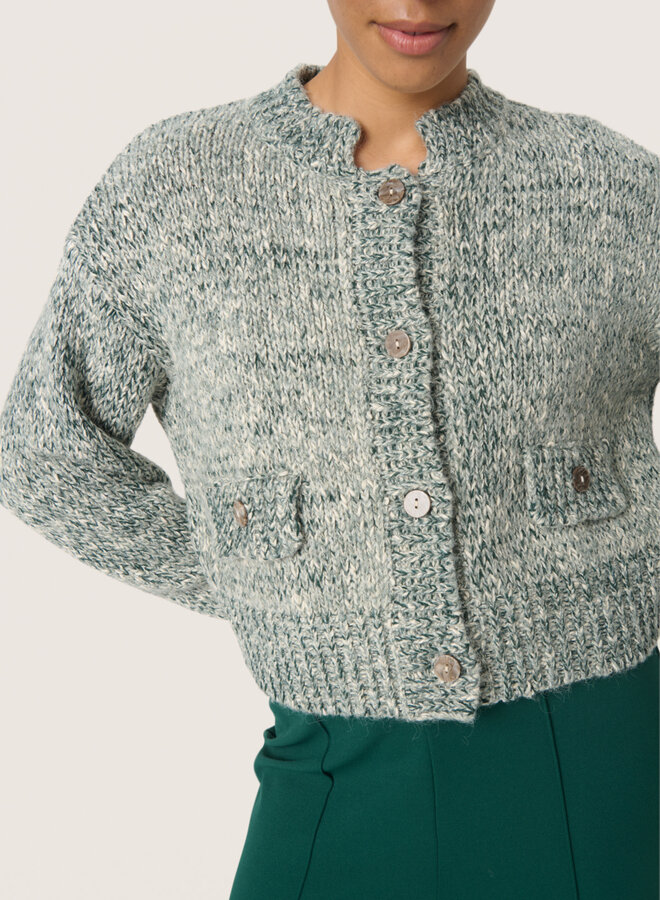 Cardigan Soaked in luxury Kamelia en tweed vert forêt