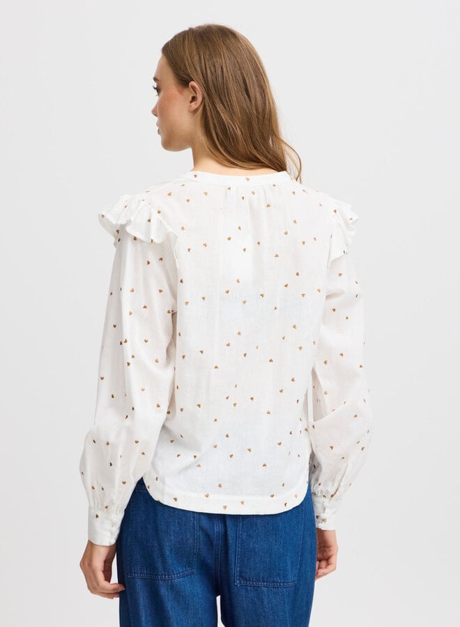 Blouse Atelier Rêve Saja écrue avec coeurs brodés camel