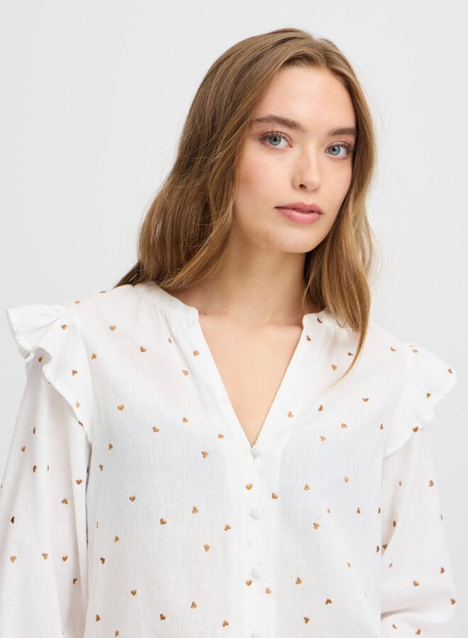 Blouse Atelier Rêve Saja écrue avec coeurs brodés camel