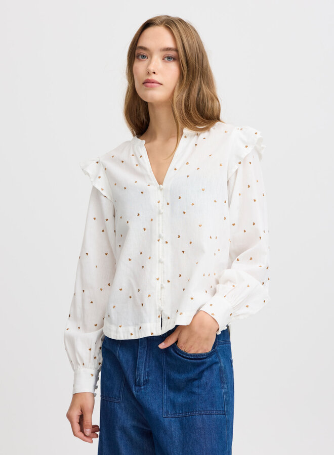 Blouse Atelier Rêve Saja écrue avec coeurs brodés camel