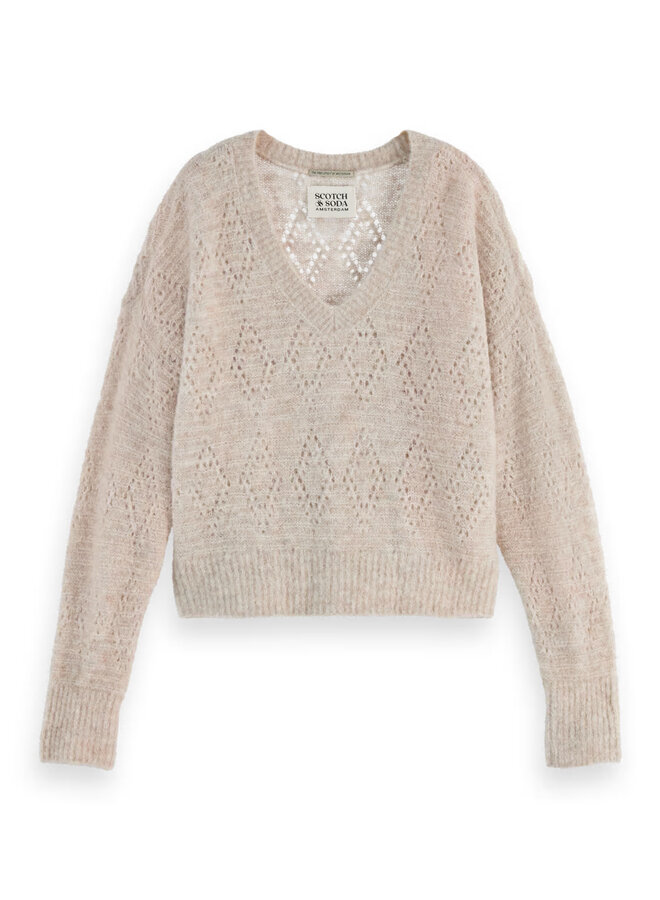 Tricot Scotch & Soda à col V & pointelle beige gruau