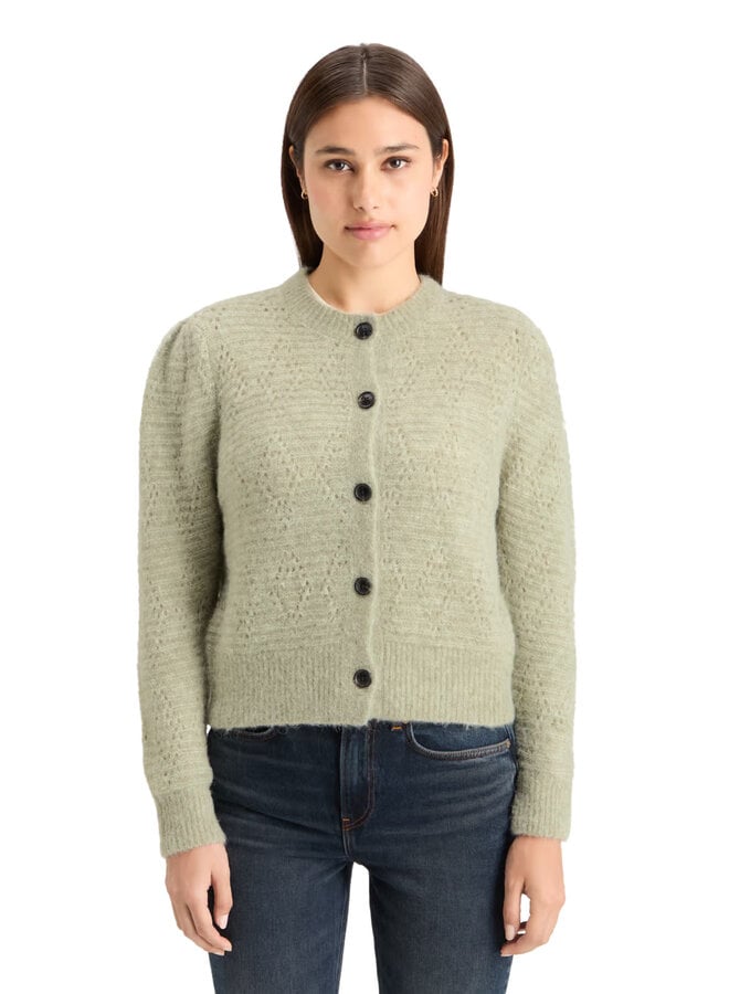 Cardigan Scotch & Soda à col rond boutonné & pointelle vert sauge