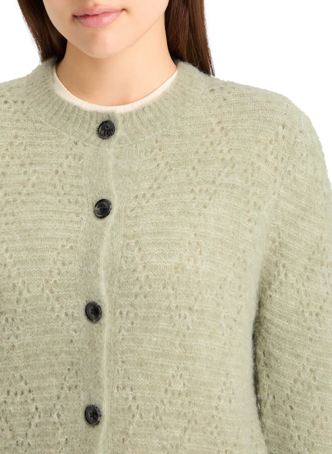 Cardigan Scotch & Soda à col rond boutonné & pointelle vert sauge