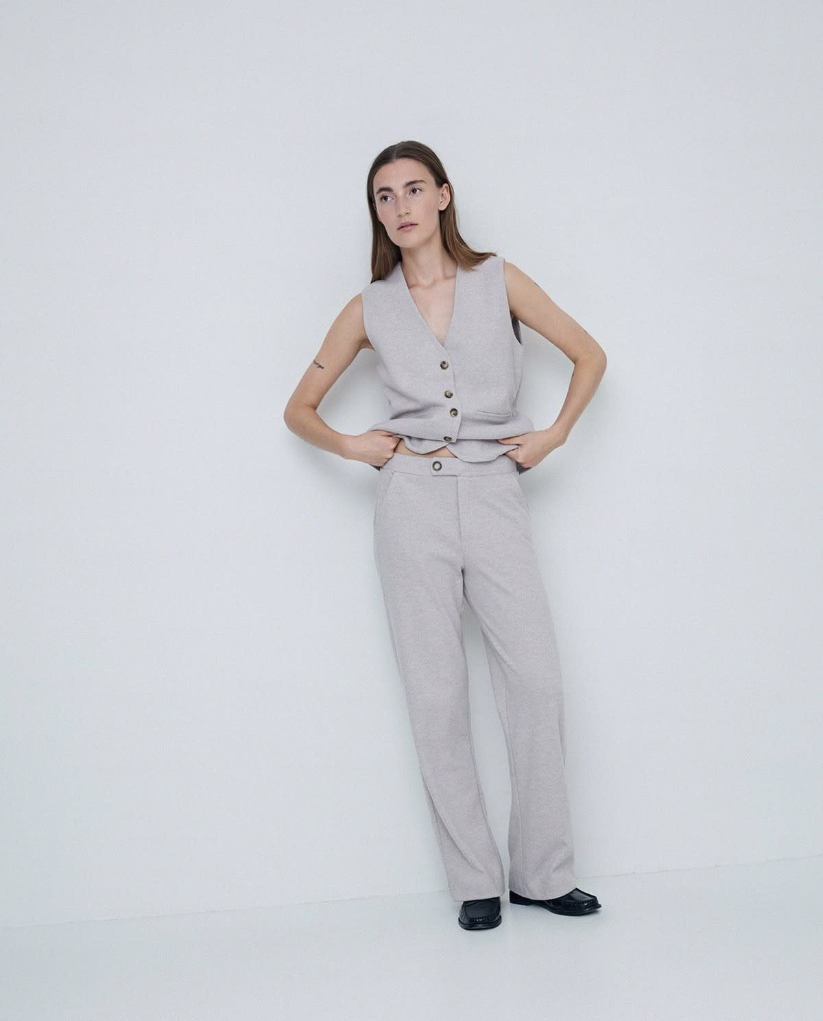 Yerse Pantalon Yerse Aroa en jersey beige gruau melange