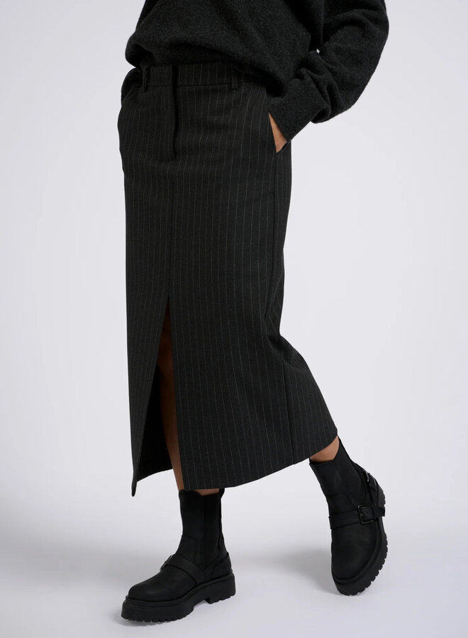 Jupe midi Yaya gris charcoal rayée