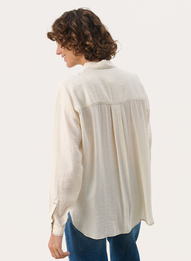 Blouse Part Two Medine écrue avec surpiqûres noires