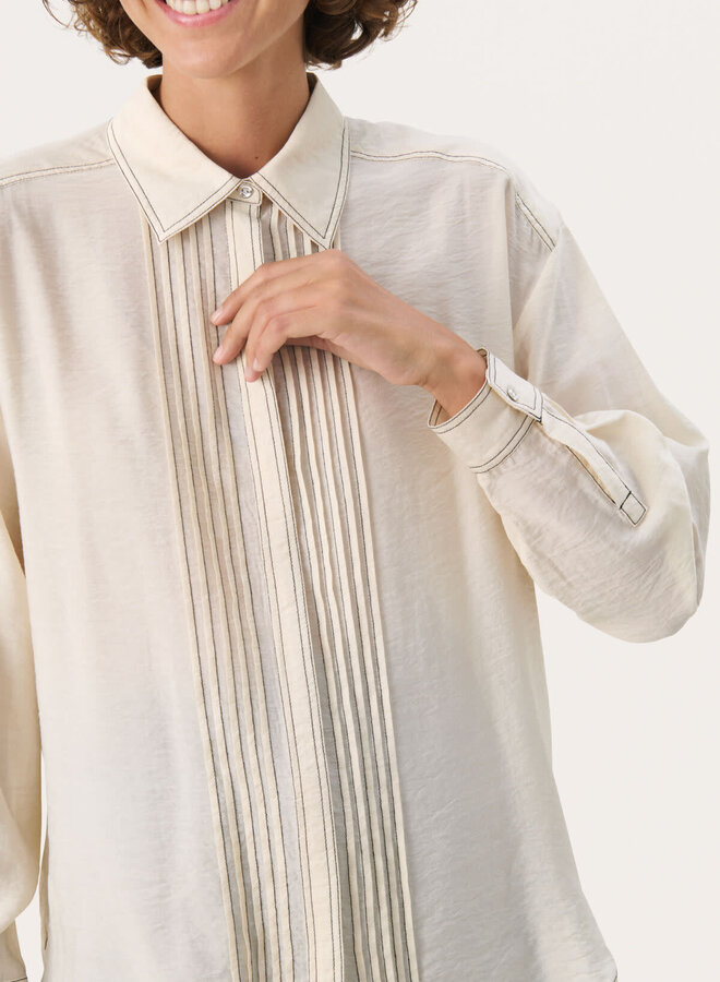 Blouse Part Two Medine écrue avec surpiqûres noires