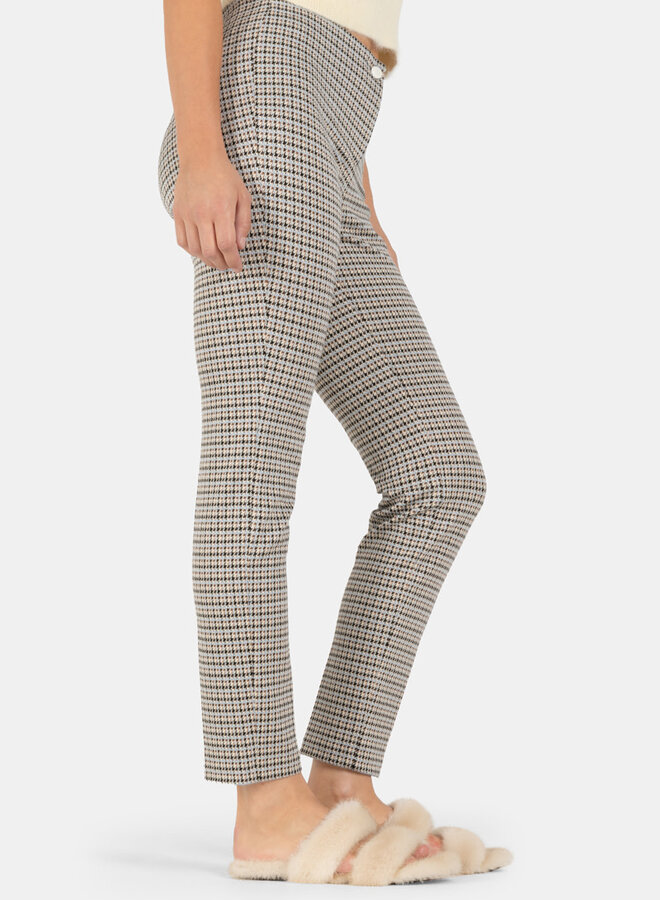 Pantalon Cambio Ros pied-de-poule écru, noir, bleu pâle & camel
