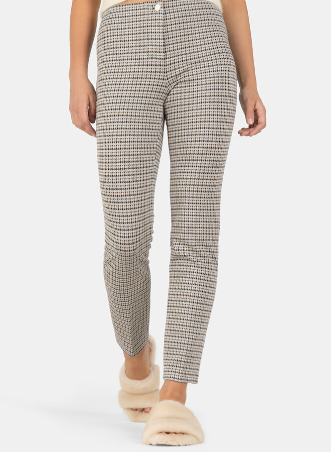 Pantalon Cambio Ros pied-de-poule écru, noir, bleu pâle & camel