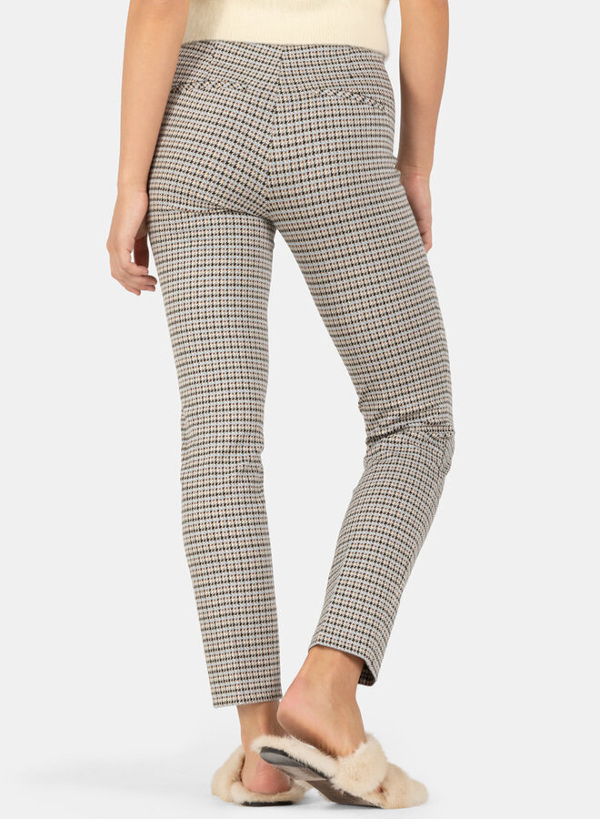 Pantalon Cambio Ros pied-de-poule écru, noir, bleu pâle & camel