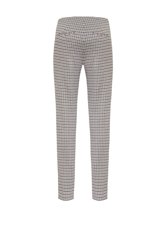 Pantalon Cambio Ros pied-de-poule écru, noir, bleu pâle & camel