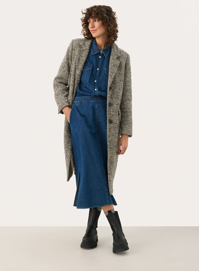 Manteau Part Two Lillyanne en tweed vert olive & gris