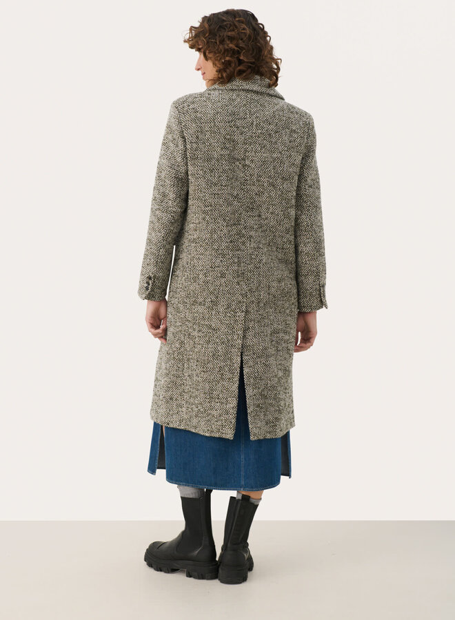 Manteau Part Two Lillyanne en tweed vert olive & gris