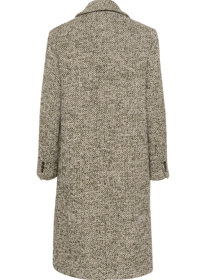 Manteau Part Two Lillyanne en tweed vert olive & gris