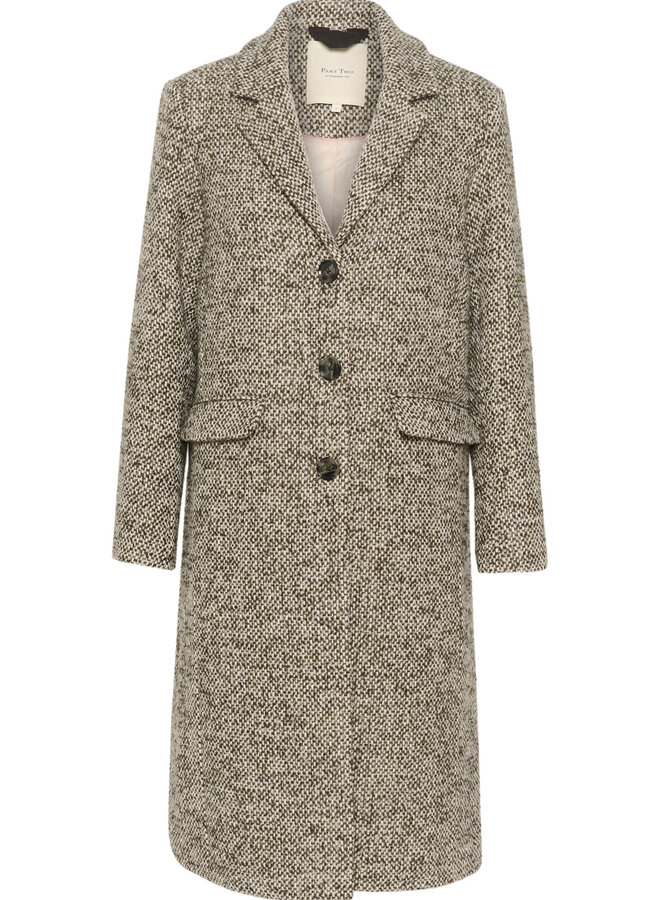 Manteau Part Two Lillyanne en tweed vert olive & gris