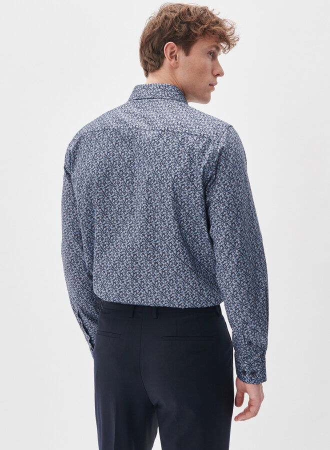 Chemise Matinique Trostol bleu marine à petites fleurs géométriques bleu marine et aqua