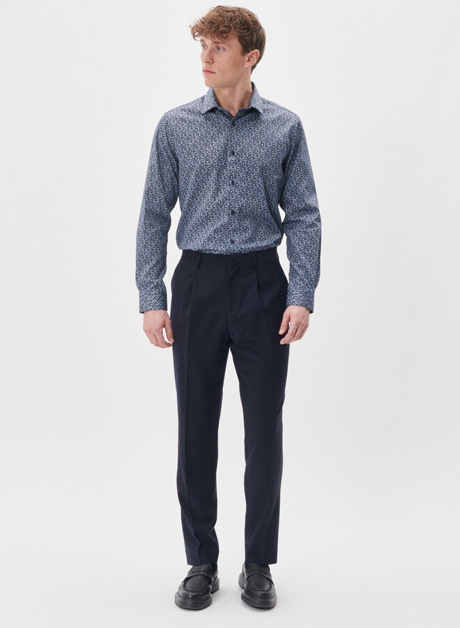 Chemise Matinique Trostol bleu marine à petites fleurs géométriques bleu marine et aqua