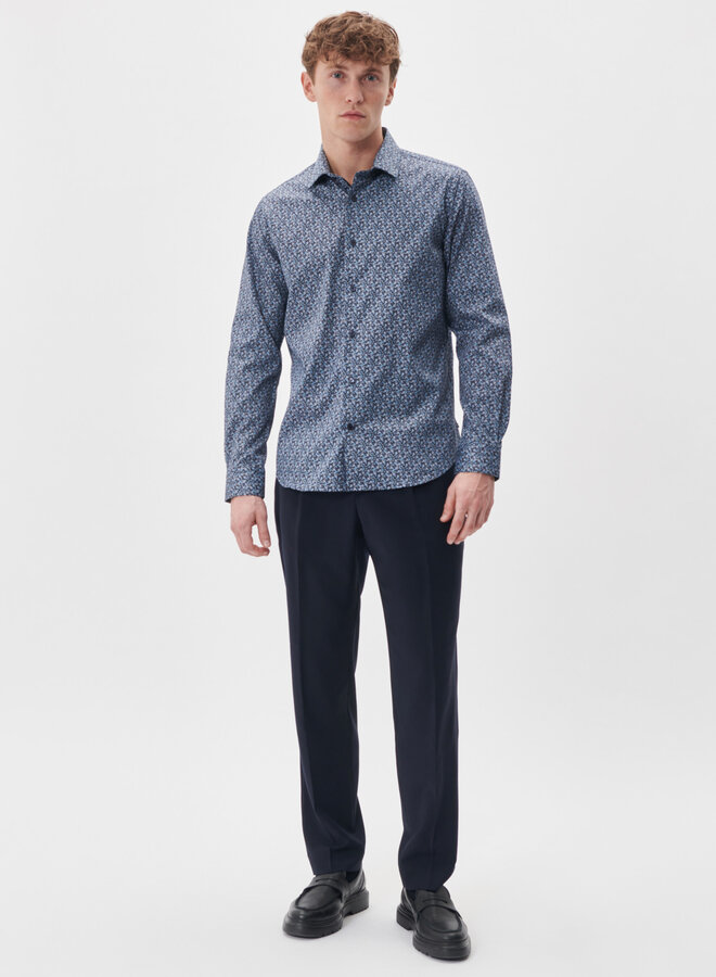 Chemise Matinique Trostol bleu marine à petites fleurs géométriques bleu marine et aqua