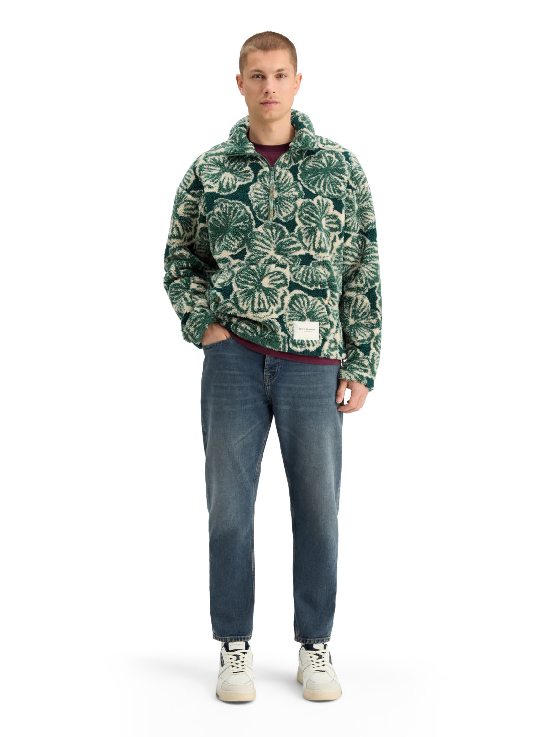 Chandail Scotch Soda en laine polaire fleuri vert emeraude s t r a u s s