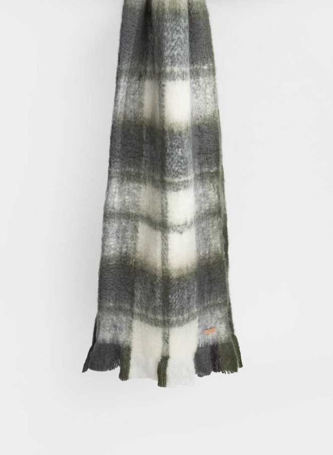 Foulard Yerse Kemena à carreaux gris, vert khaki & écrus