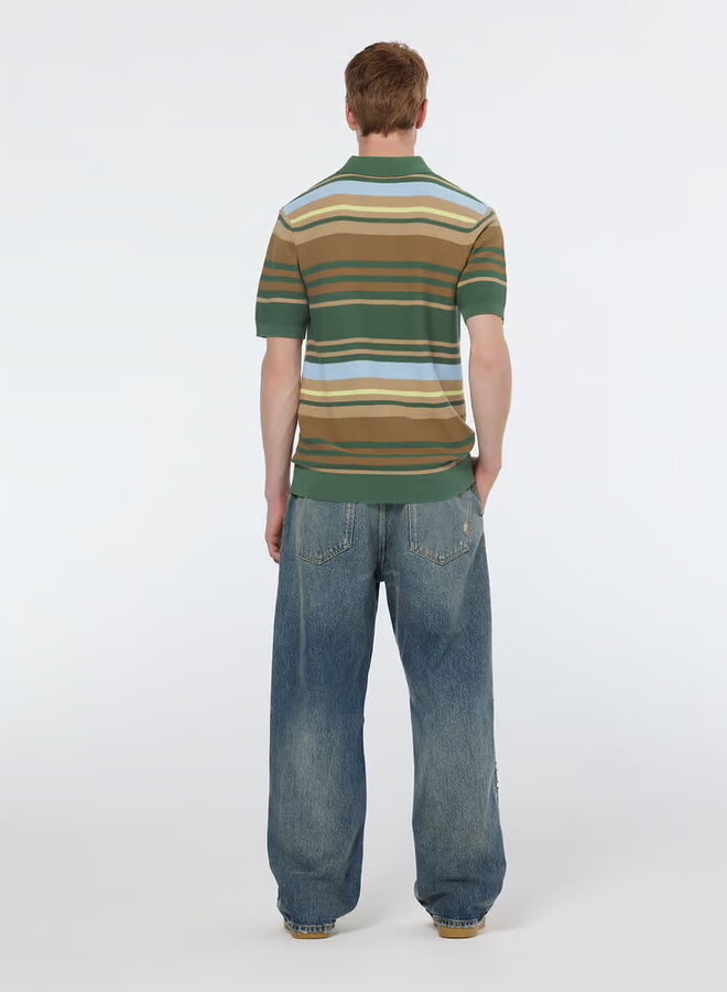 Polo Scotch & Soda en tricot rayé vert, bleu pâle multi