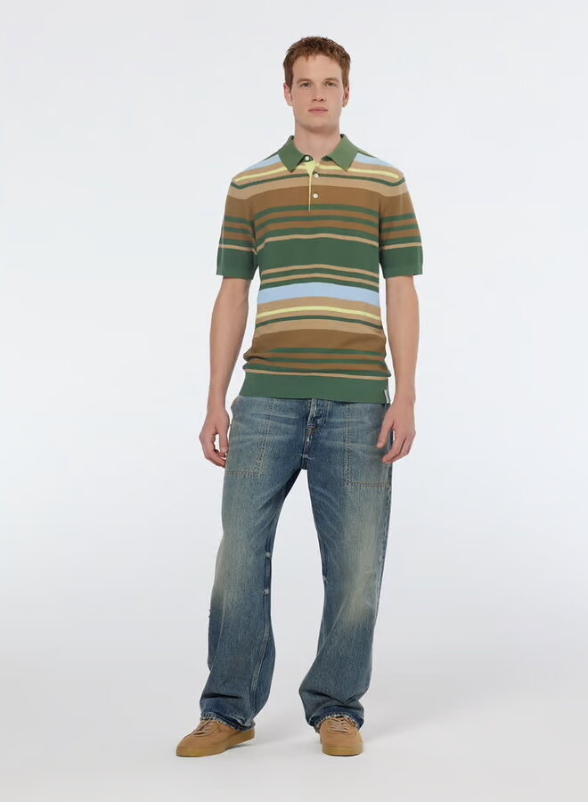 Polo Scotch & Soda en tricot rayé vert, bleu pâle multi