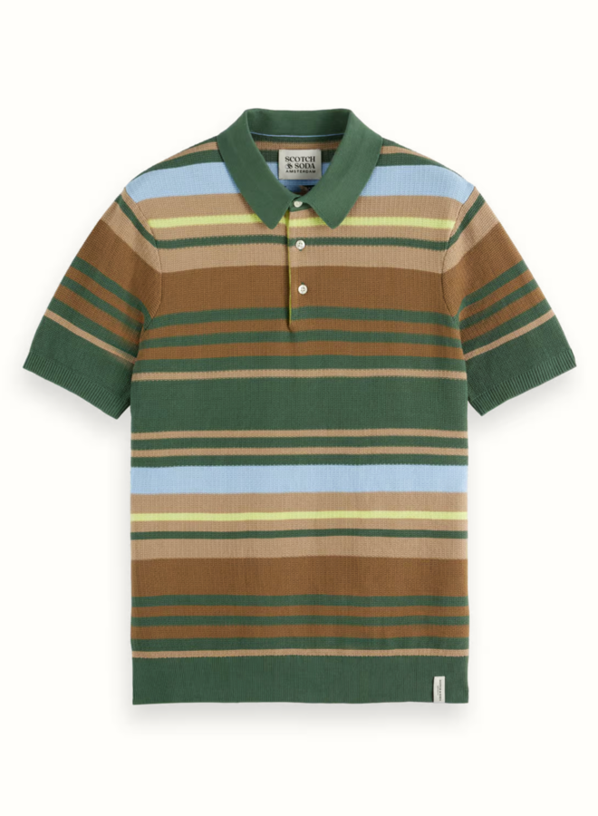 Polo Scotch & Soda en tricot rayé vert, bleu pâle multi