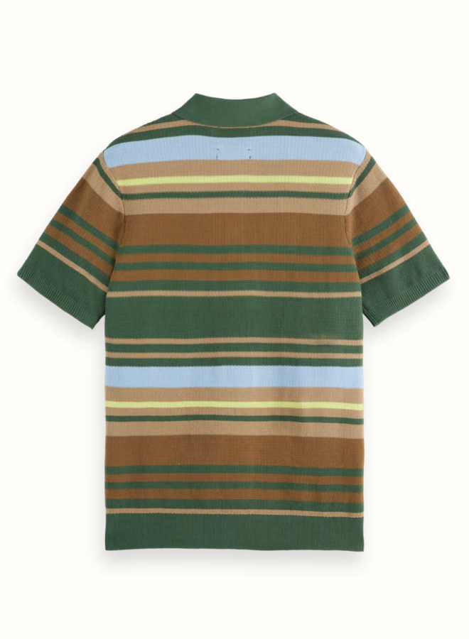 Polo Scotch & Soda en tricot rayé vert, bleu pâle multi