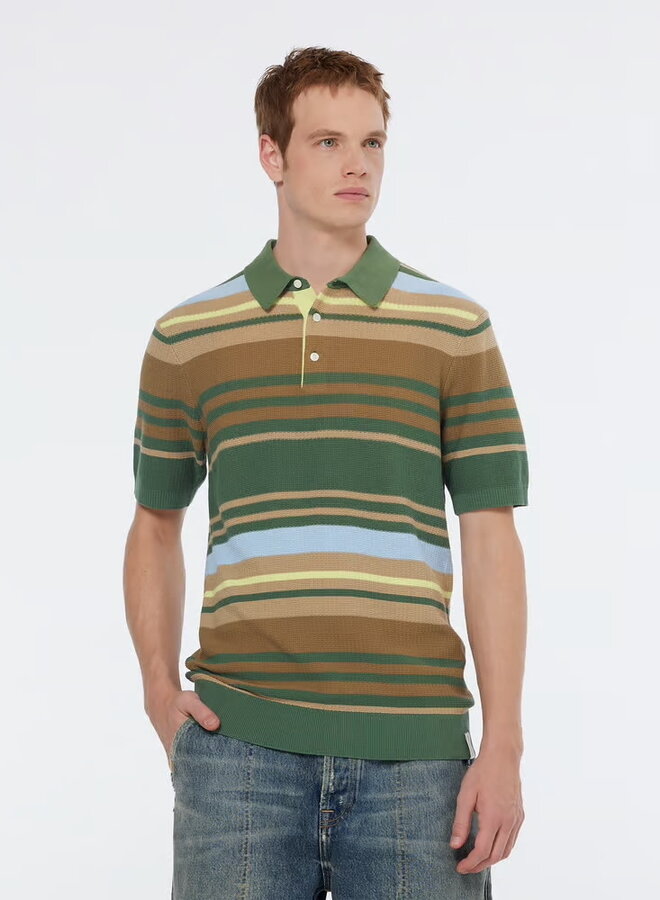Polo Scotch & Soda en tricot rayé vert, bleu pâle multi