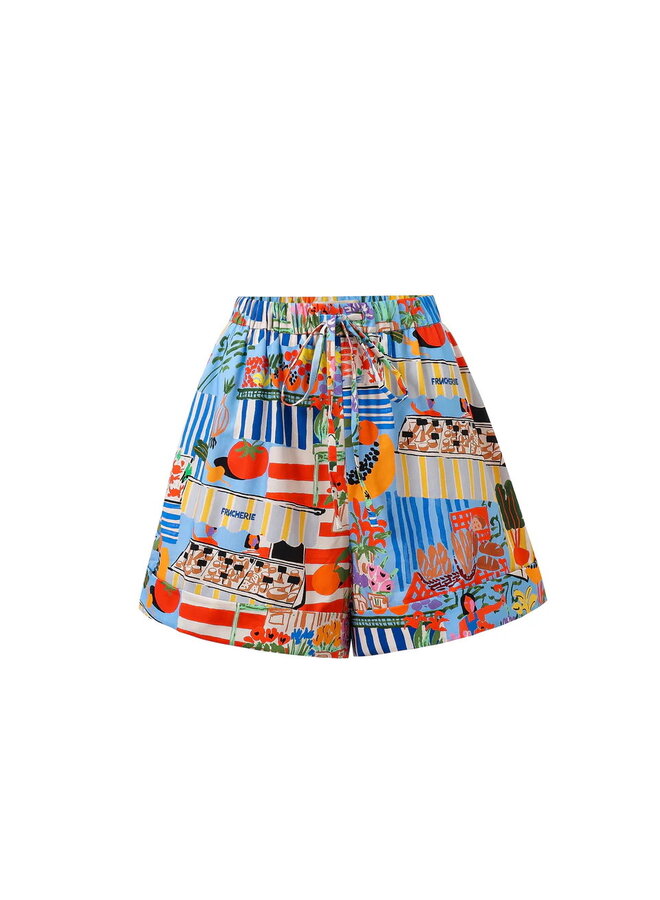 Short Frnch Paris imprimé marché bleu & rouge multi