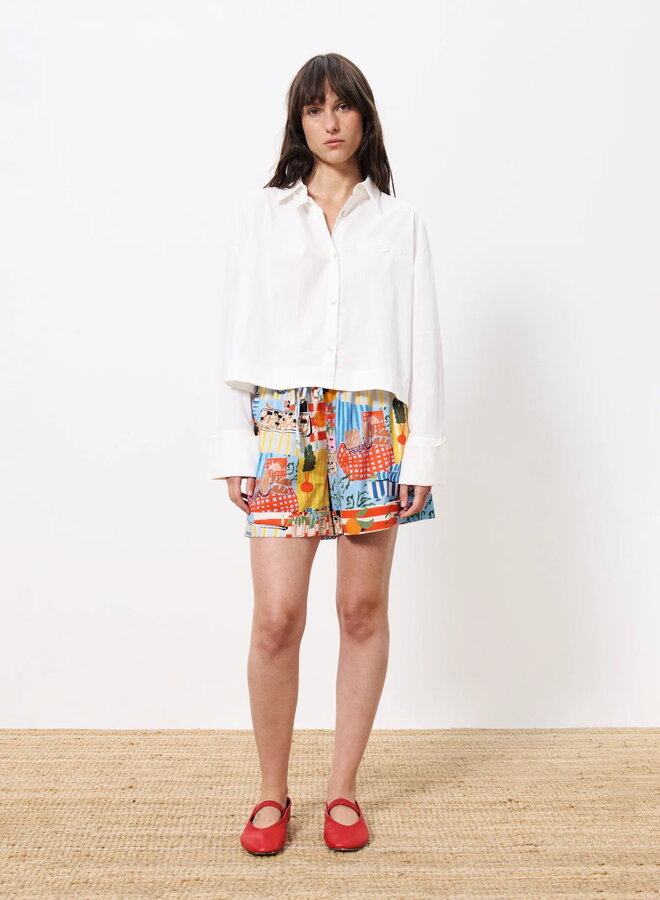 Short Frnch Paris imprimé marché bleu & rouge multi